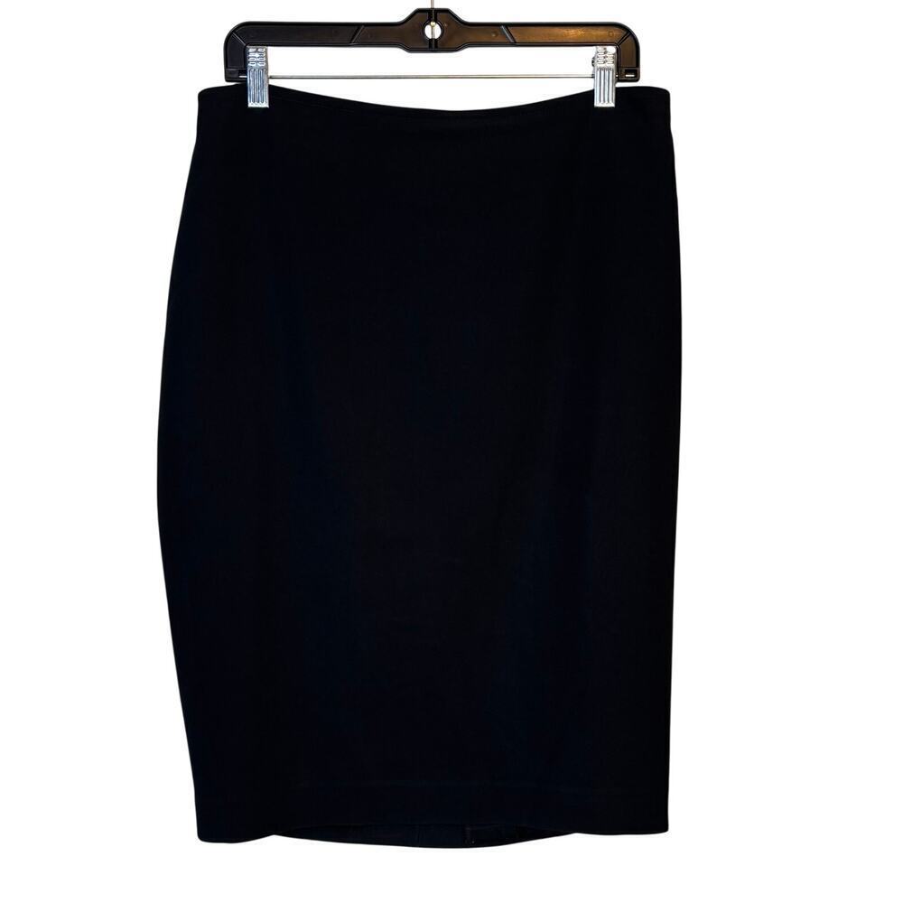 St John Caviar Crepe Pencil Skirt Sz 12 Black Minimalist Luxury Career Tailored